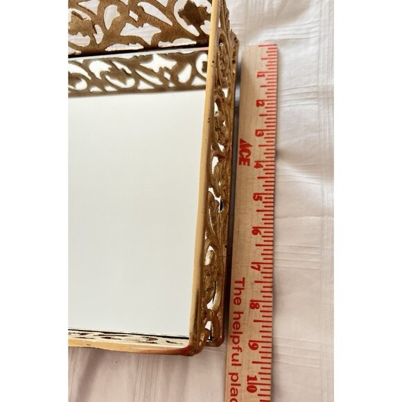 Footed Mirror Tray LG Gold Vanity Filigree Scroll Floral 14" x 9" x 3.5" LUXURY - Picture 14 of 15